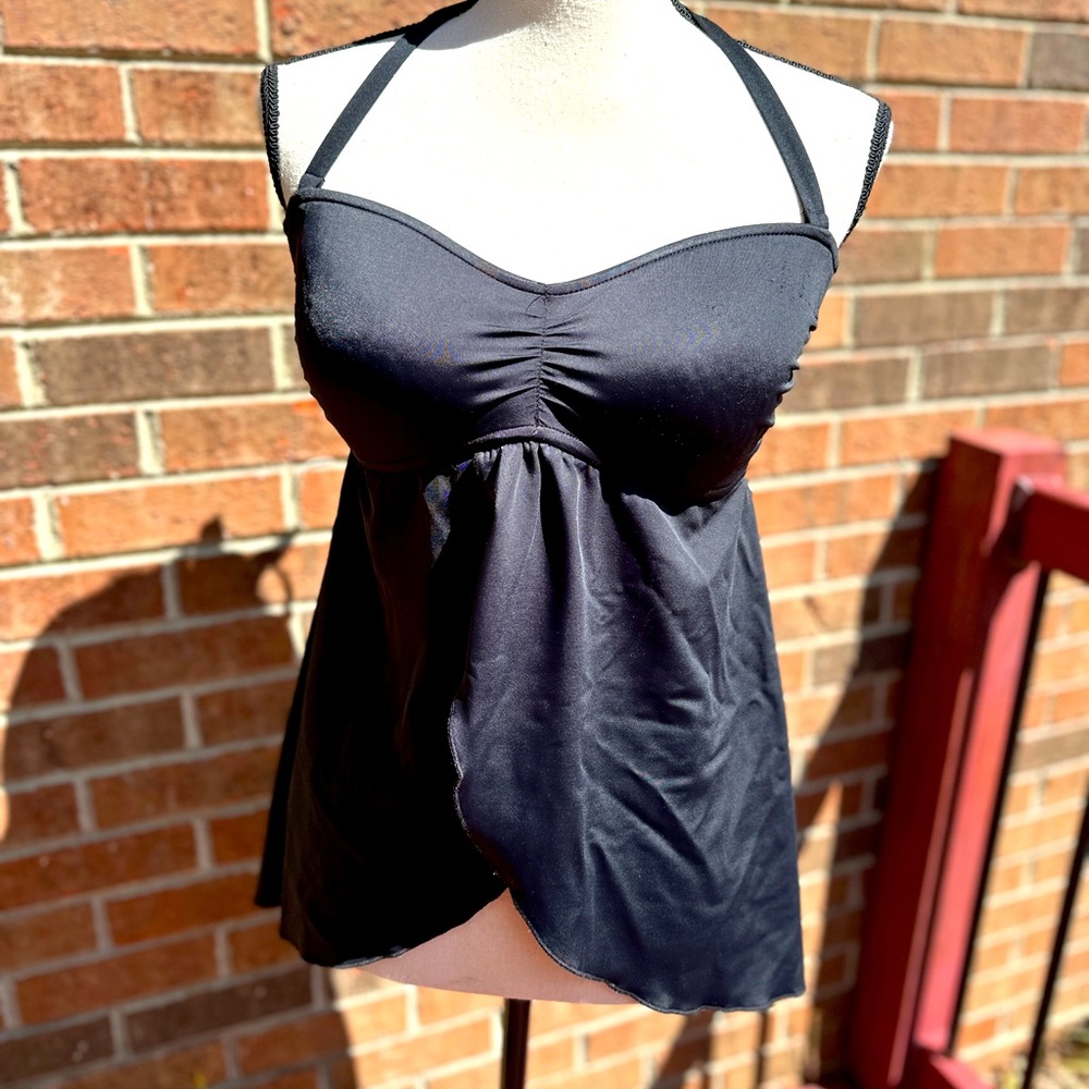 Venus black halter tankini top with straps. Size 10.